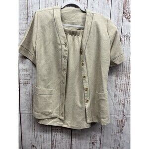 Southern Lady Cream 2 Piece Skirt Set Womens 8 Short Sleeve Button Up Vintage